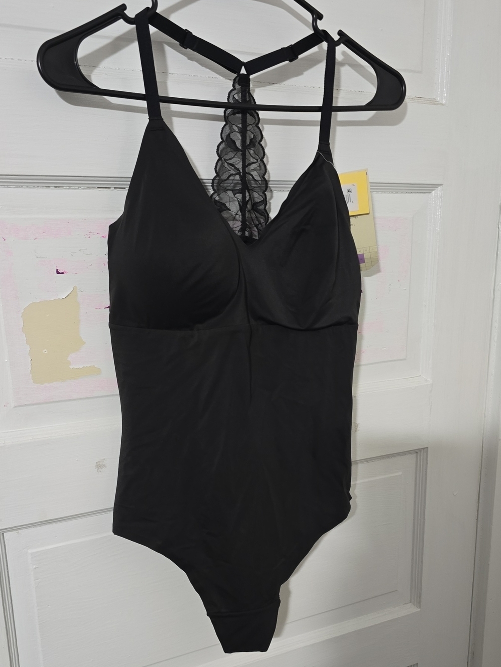True & Co. Black Lace-Racerback Bodysuit